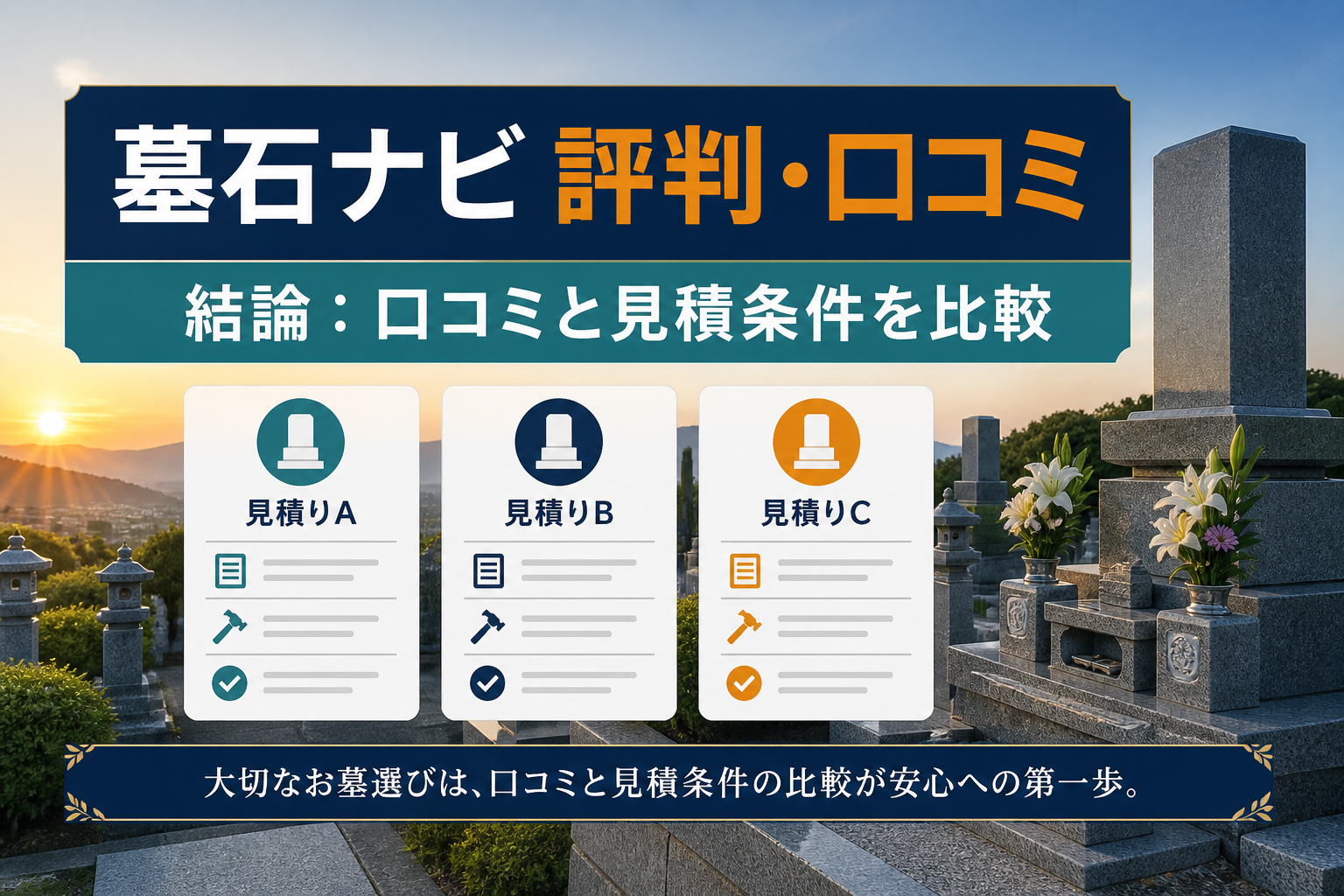 墓石ナビの評判・口コミと3社の見積条件を比較するイメージ